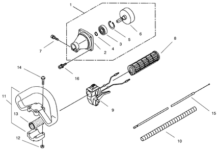 Clutch And Handle Assembly Diagram and Parts List for 53008 (0990001 - 0999999)(1999) Lawn Boy Trimmer